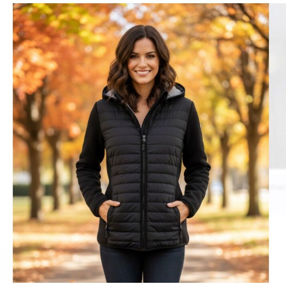 Johnston & Murphy Jacket Black Quilted Hoodie Light Weight Womens Size S